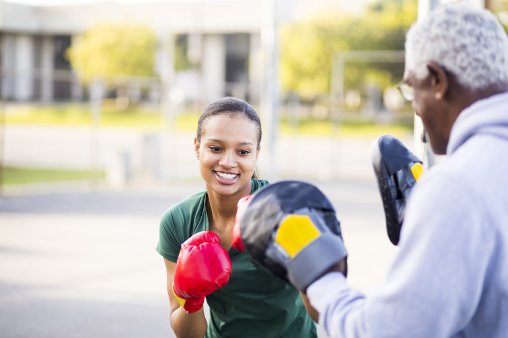 Young girl reducing anger by exercising.