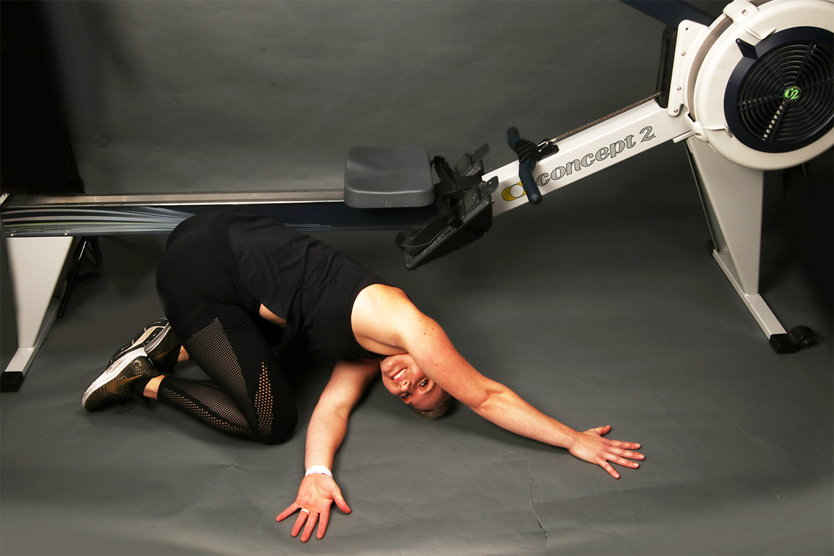 Child's pose with a twist for rowing recovery