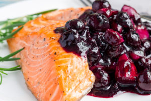 Salmon and blueberry sauce