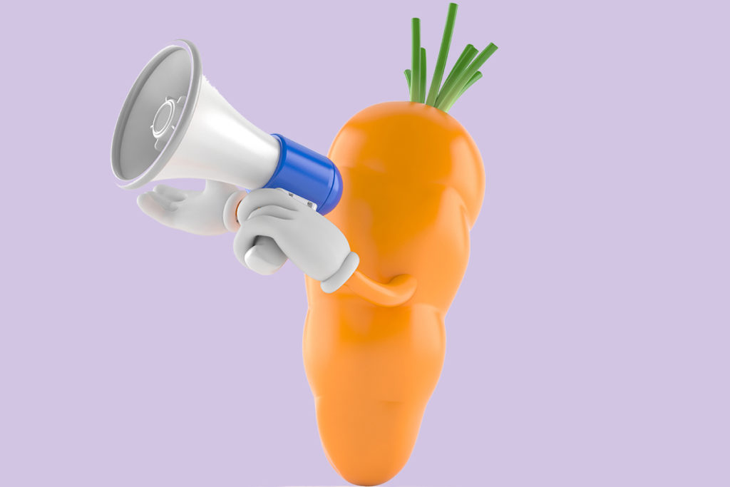 Carrot graphic communicating with megaphone