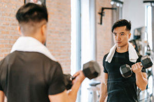 Asian man exercising