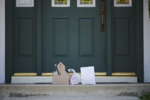 Takeout food in front of a door