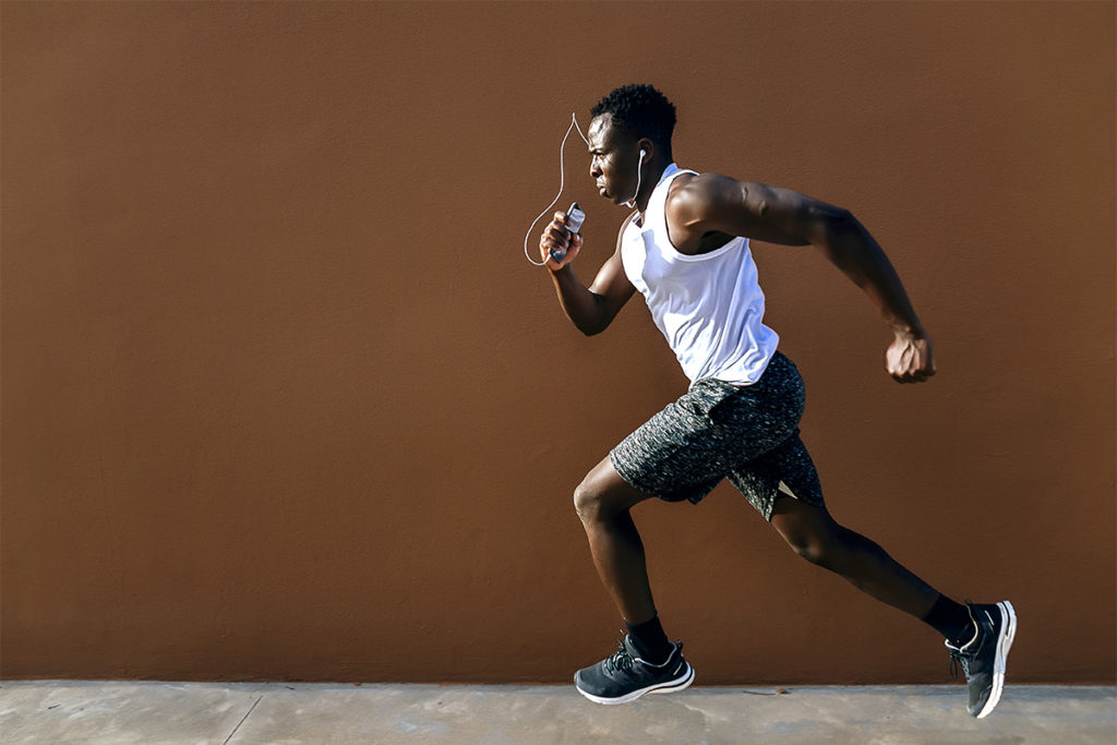 Man listening to music for running performance