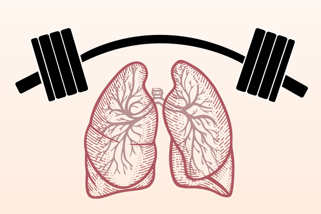 Graphic of lungs with barbell above it to show strengthening benefits of IMST breathing