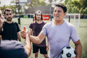 Latino men exercising