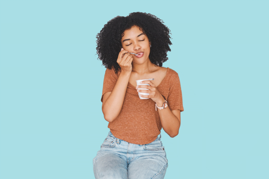 Woman eating dairy fat