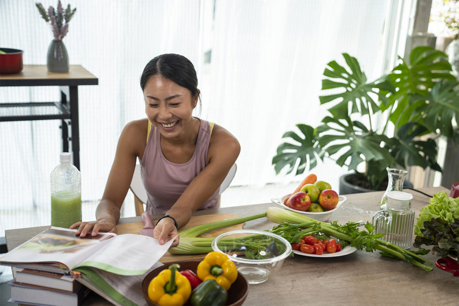 Woman prepping home-cooked meals