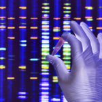 Gloved hand holding test tube of genotype