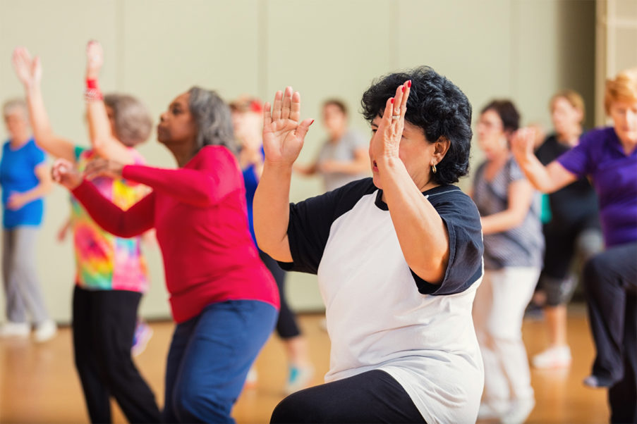 Older adults practicing aerobic dance