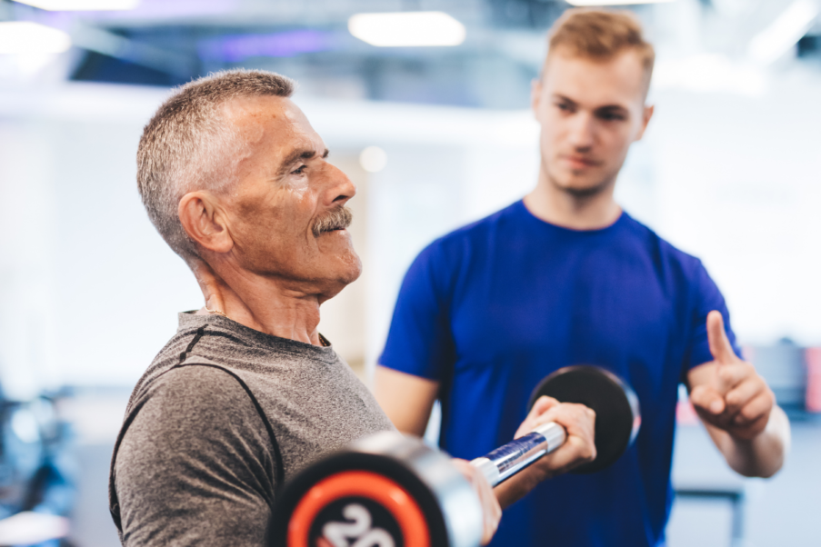 Older man strength training for longevity