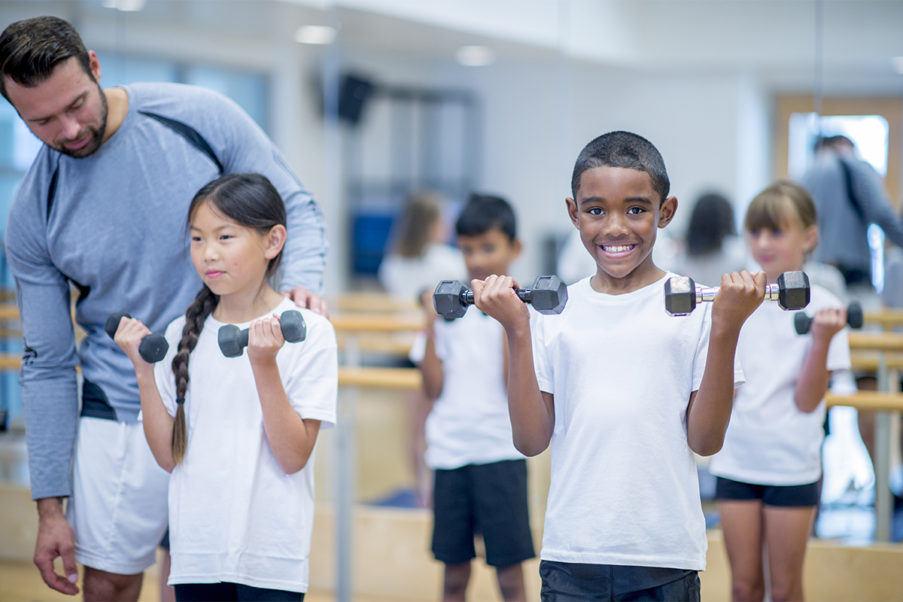 Kids participating in youth fitness and resistance training