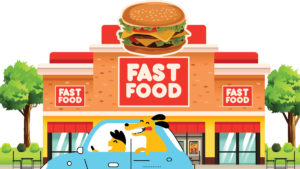 Graphic of people eating fast food