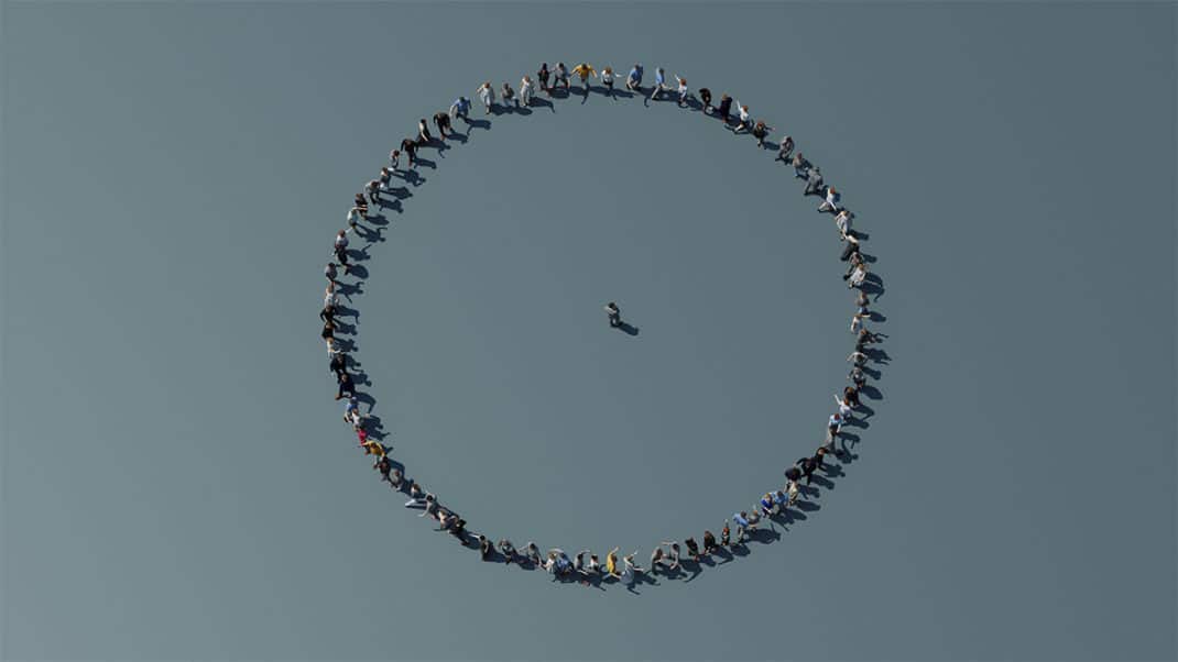 Circle made of people to show workplace diversity