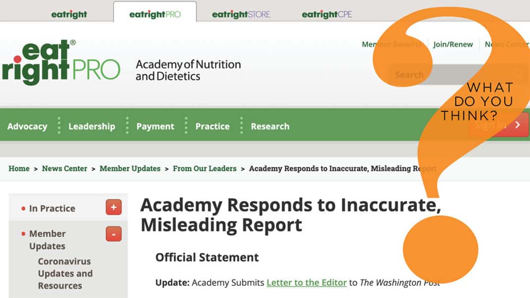 Online article about Academy of Nutrition and Dietetics