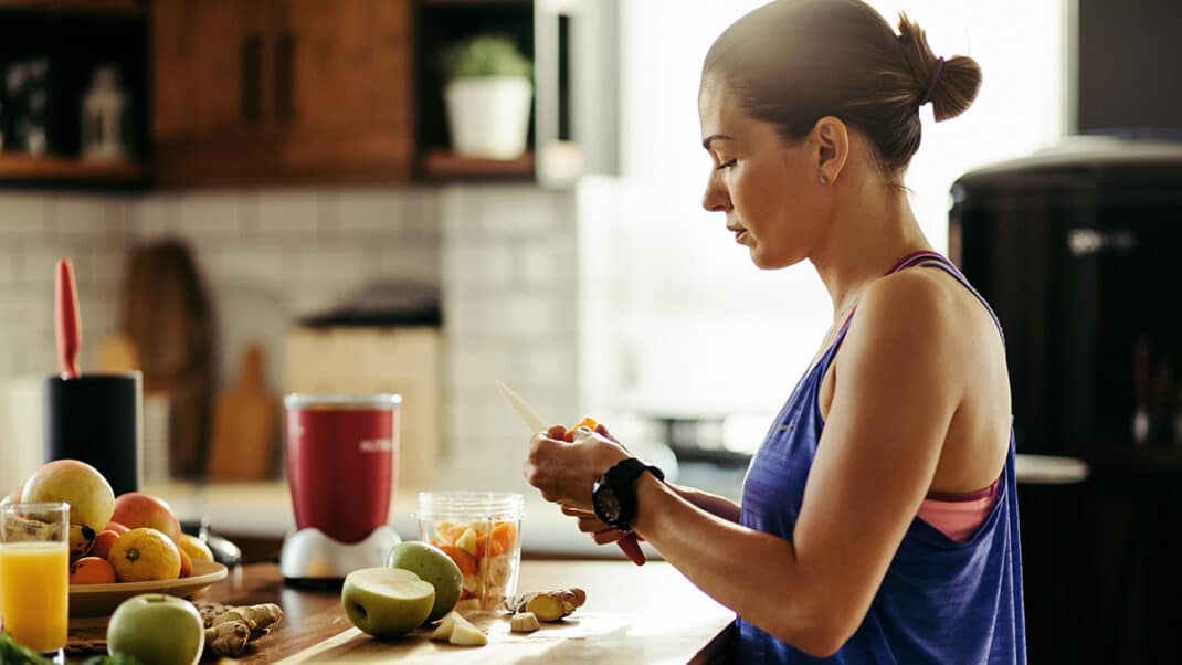 Woman eating big breakfast for metabolism