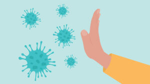 Illustration of hand pushing away germs to show exercise for flu
