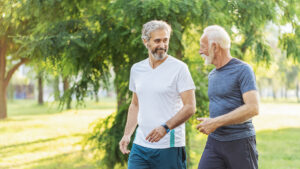 Older men walking to assess bone fracture risks