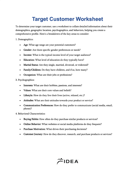 Target Customer Worksheet